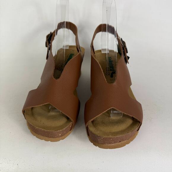 Bionatura Tessa Sandals Women 7.5 Brown Genuine Leather Buckle Peep Toe Wedge - Picture 4 of 9